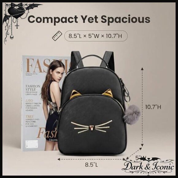 Mini Cat Backpack Purse for Girls Teens Women, Water-Resistant Polyester